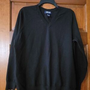 Men's Size Large Lands' End Light Weight V-neck Black Sweater